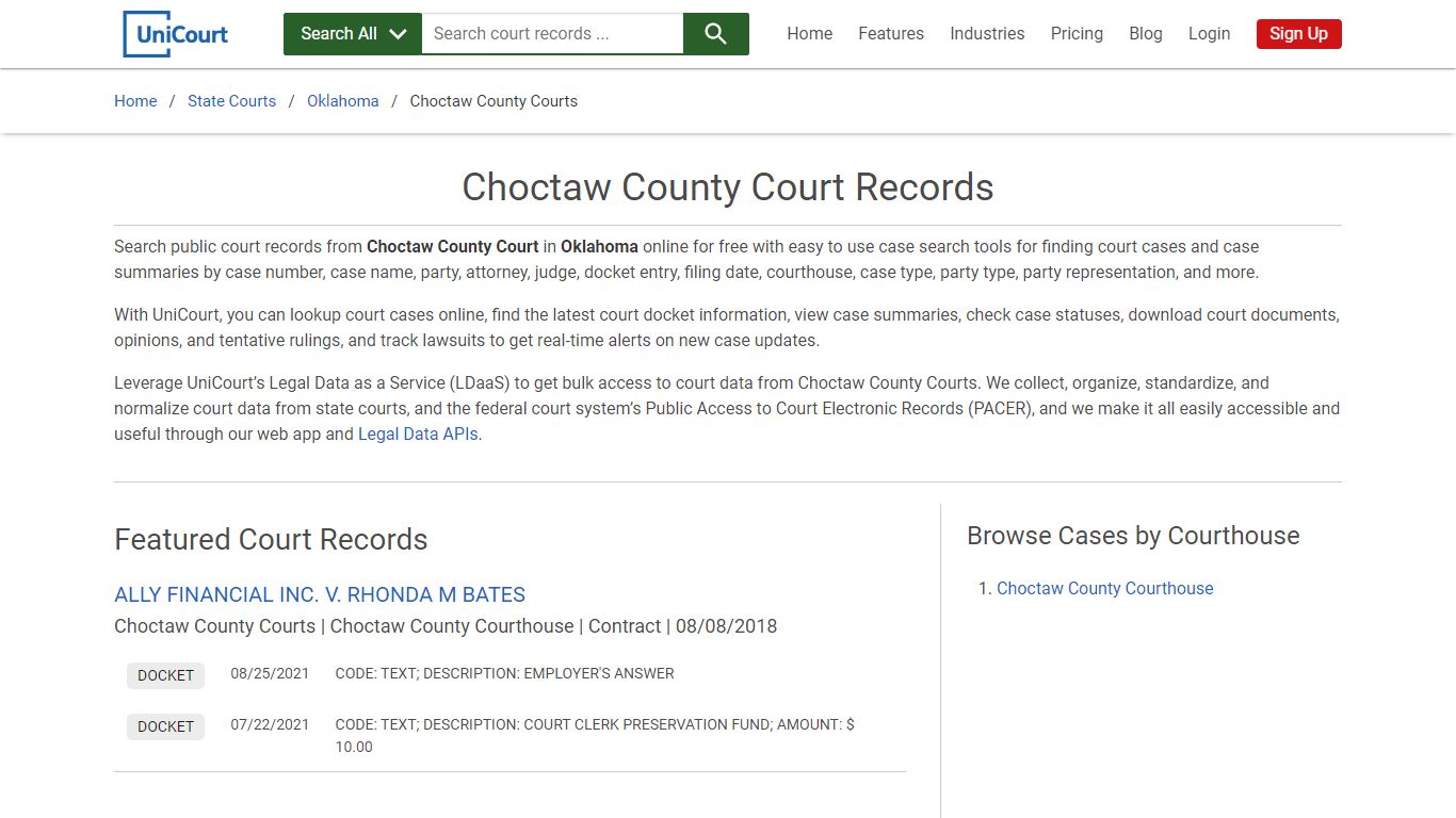 Choctaw County Court Records | Oklahoma | UniCourt